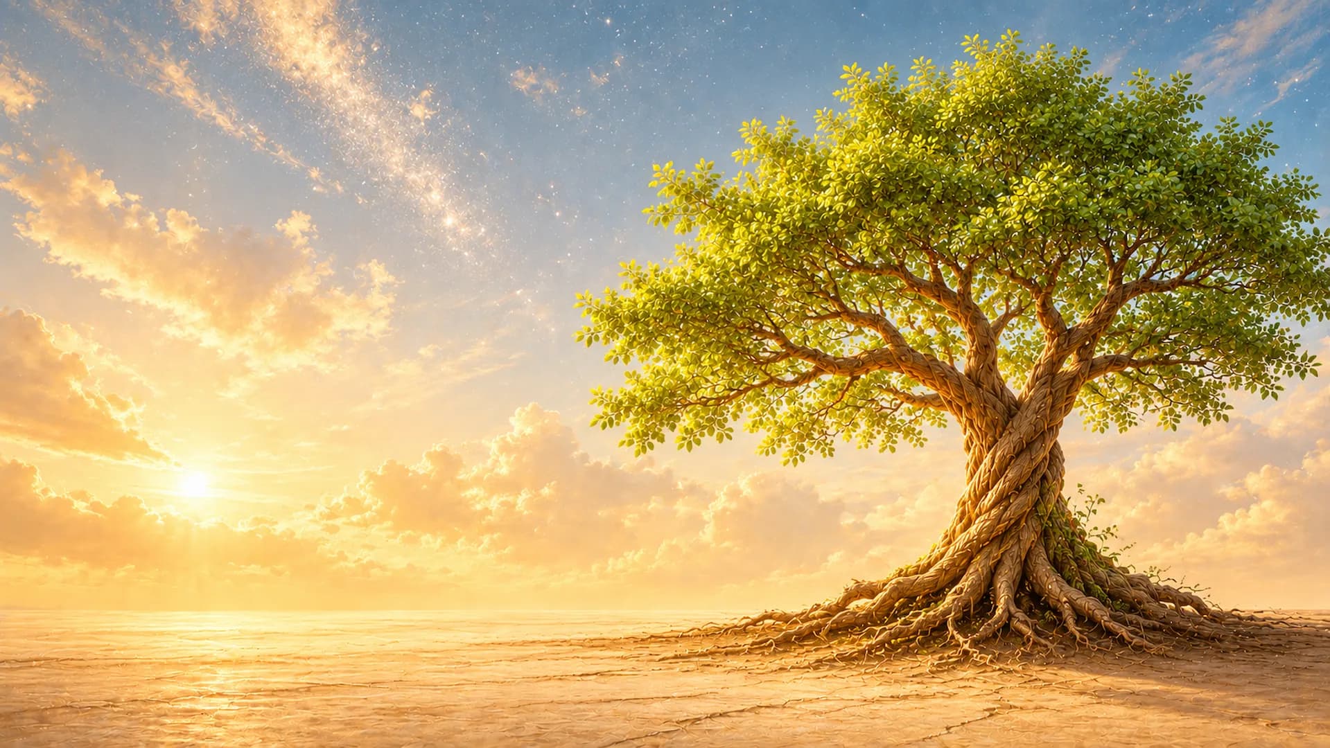 Árbol de la vida iluminado representando el camino de sanación y conexión ancestral
